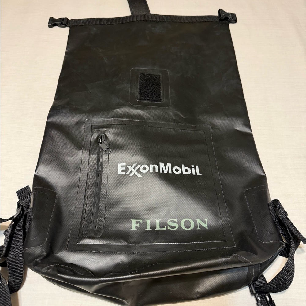 Filson Black Roll-Top Backpack with ExxonMobil Logo